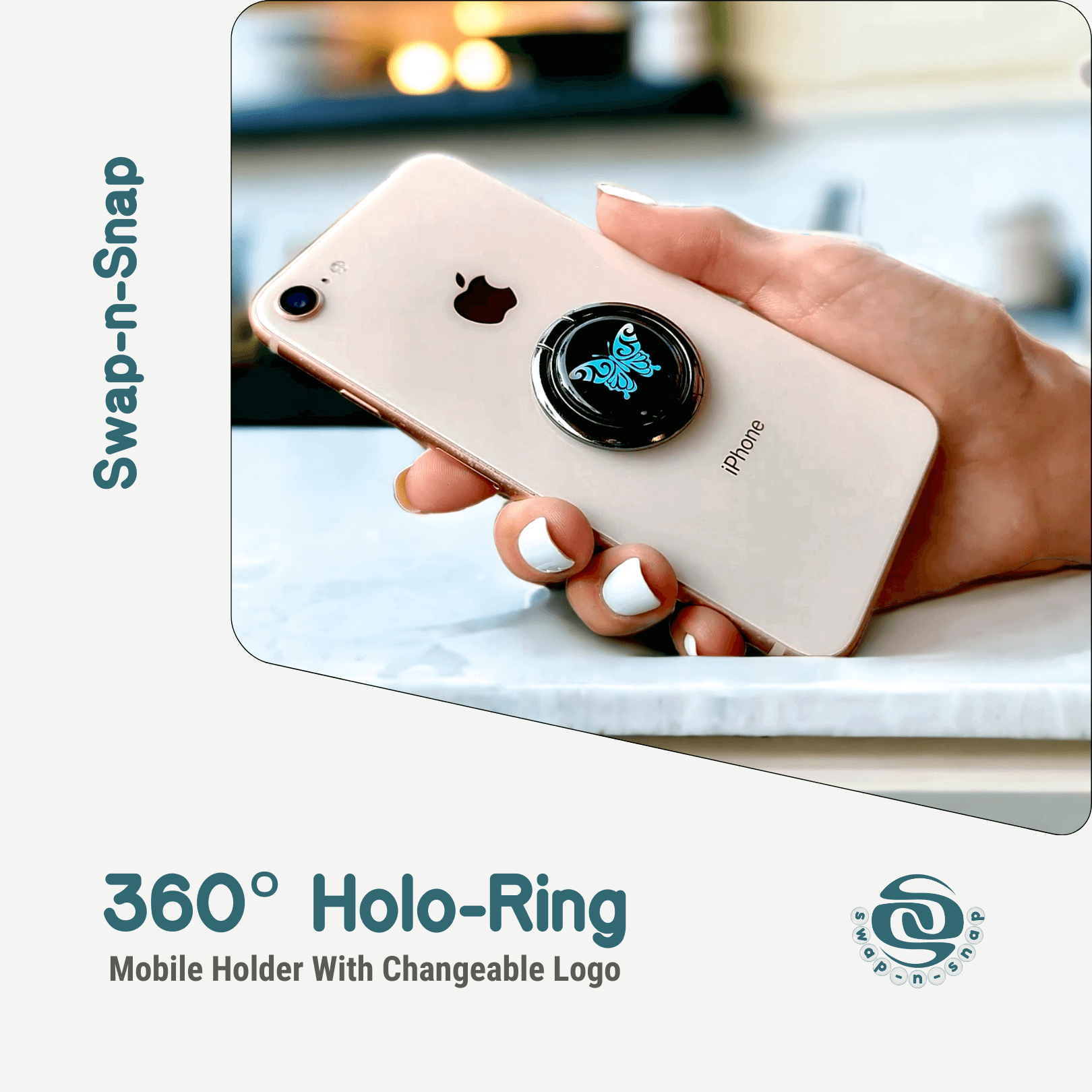 360 Holo-Ring Mobile Holder with 4 Changeable Logo Magnets - Swap-n-Snap