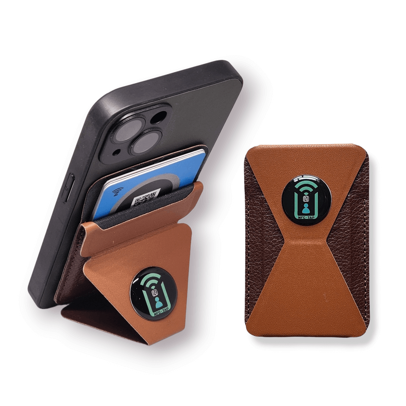 SnapWallet NFC - Magnetic Leather Card Wallet, Phone Stand & NFC Tag Logo - Swap-n-Snap