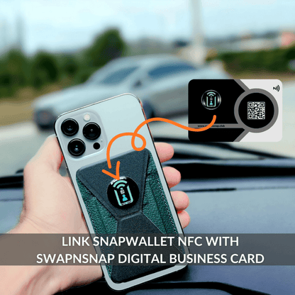 SnapWallet NFC - Magnetic Leather Card Wallet, Phone Stand & NFC Tag Logo - Swap-n-Snap