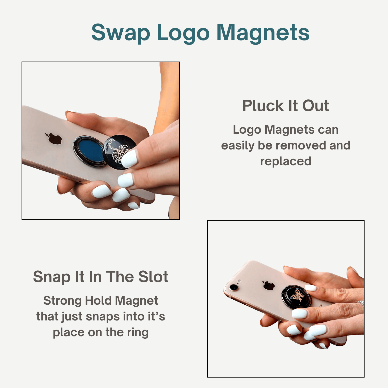 360 Holo-Ring Mobile Holder with 4 Changeable Logo Magnets - Swap-n-Snap